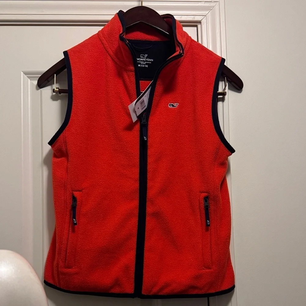 Vineyard Vines Kids Vest in Vibrant Orange with Navy Trim